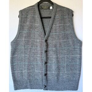 VTG Van Heusen Sportwear Vest Men Large Gray Windowpane Button Front Made In USA